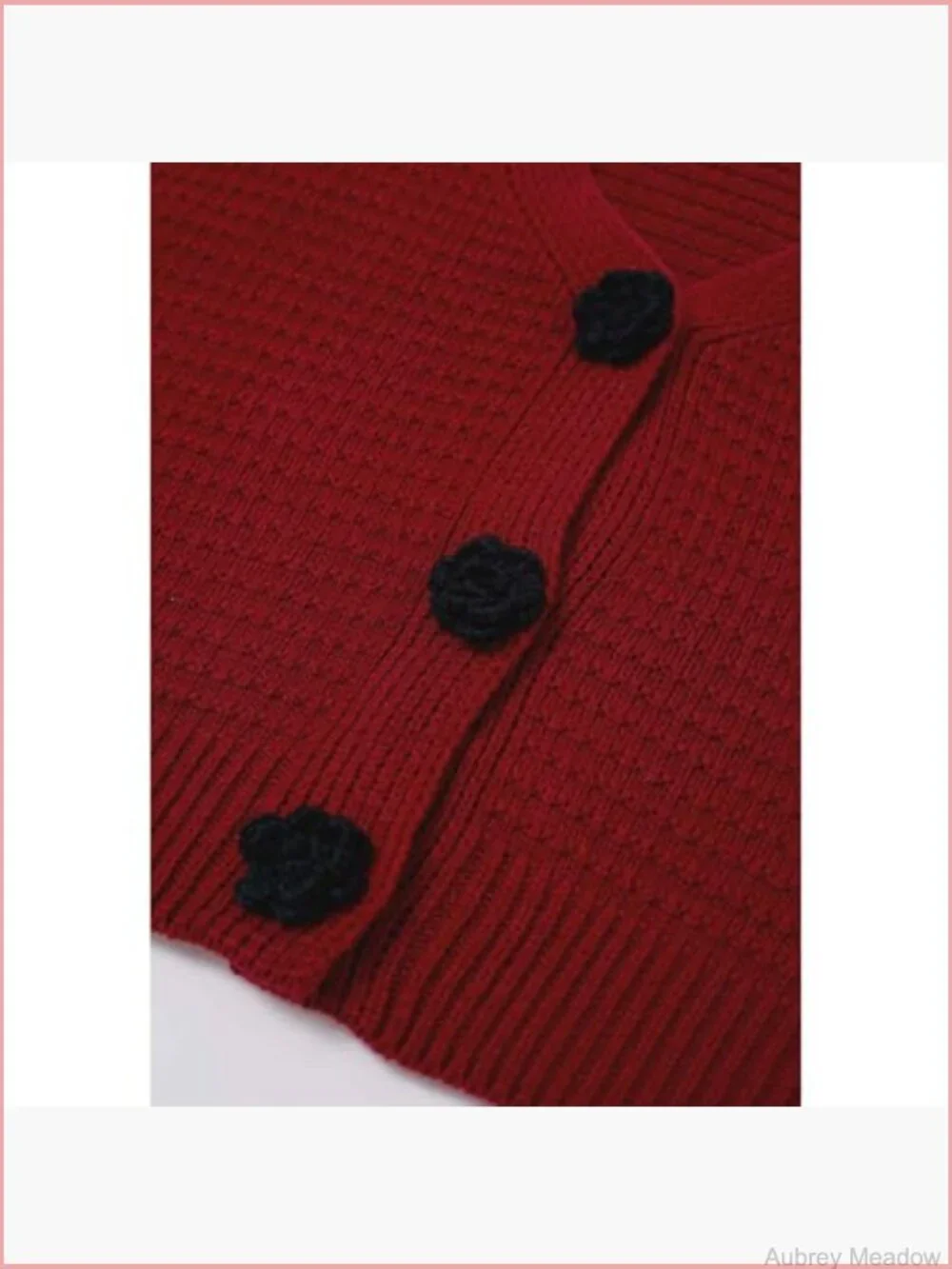 Open Front Rose Buttoned Crop Knit Cardigan V Neck Long Sleeve Casual Sweater